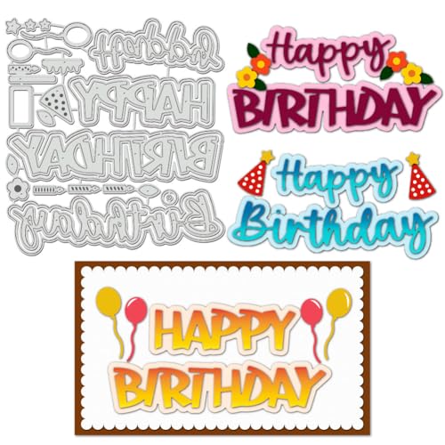 BENECREAT Happy Birthday-Stanzformen aus Kohlenstoffstahl, 134 x 124 mm, Prägeschablonen-Vorlage zum Erstellen von dekorativem Fotopapier für Scrapbooking, 0,08 cm dick von BENECREAT