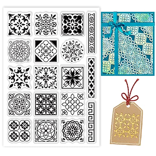 BENECREAT Hintergrund Klare Stempel Ost Mandala Geometri Blumen Bordüre Muster PVC Silikon Stempel 6,3x4,3 für DIY Scrapbooking, Fotoalbum Dekoration, Kartenherstellung von BENECREAT