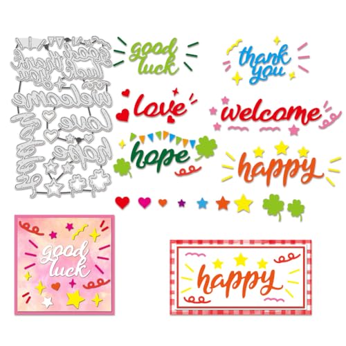 BENECREAT Inspirierende Englische Stanzformen, Happy Love Word Stanze Herzlichen Glückwunsch Stanzschnitte Prägeschablonen Vorlage Für DIY Scrapbooking Hochzeit Segenskarte, 0.8 mm Dick von BENECREAT