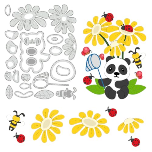 BENECREAT Metall-Stanzformen Für Tiere, Panda-Blumen-Bienenblatt-Stanzformen, Prägeschablonen-Vorlagen Für DIY-Scrapbooking-Alben, Kartenherstellung, 0.8 mm Dick von BENECREAT