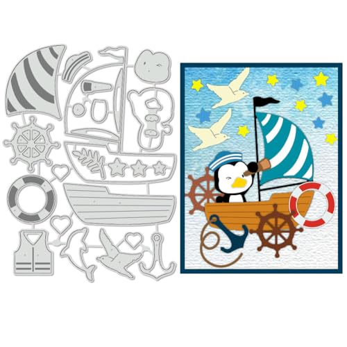 BENECREAT Pinguin-Segel-Stanzschablonen, Boot, Segel, Prägewerkzeug Mit Anker-Motiv Aus Karbonstahl, Stanzformen, Metallvorlagen Für DIY-Scrapbooking, Fotoalbum, Dekorative Prägung von BENECREAT