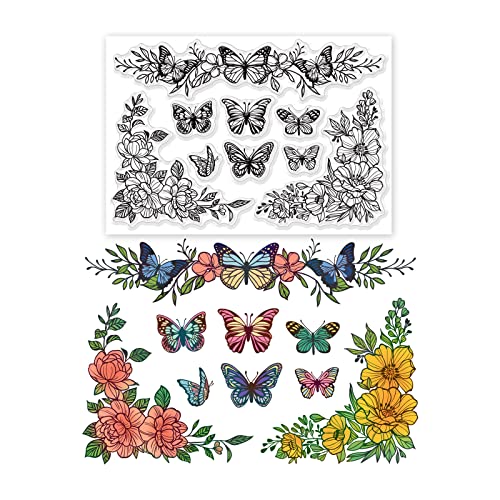 BENECREAT Schmetterling Klare Stempel Schmetterling, Floral Swags PVC Silikonstempel Für DIY Scrapbooking, Fotoalbum Dekorativ, Karten Machen, 16x11cm von BENECREAT