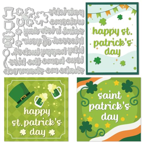 BENECREAT St. Patrick's Day Wort-Stanzformen für Kartenherstellung, 16 x 13,2 cm, irisches Kleeblatt, Prägeschablonen für Karten, Scrapbooking und Bastelalbum, Papierkarten-Dekoration, 0,08 cm dick von BENECREAT