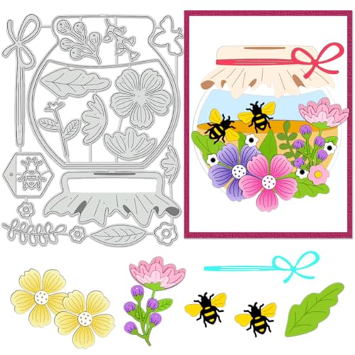 BENECREAT Stanzformen Für Honiggläser, Honigtopf-Schablonen Bienenblume Dekorative Prägeschablonen Für Scrapbooking, Fotoalbum, Grußkartenherstellung, 0.8 mm Dick von BENECREAT