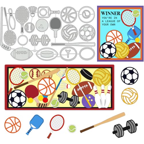 BENECREAT Stanzformen Für Sportgeräte, Fußball-Basketball-Schablonen, Tennis- Und Golf-Schablonen, Dekorative Prägeschablonen Für Scrapbooking, Fotoalbum, Grußkartenherstellung, 0.8 mm Dick von BENECREAT