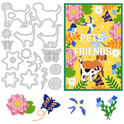 BENECREAT Stanzschablonen Für Tiere Und Pflanzen, Katzen Und Hunde Schmetterling Lotus Stanzformen DIY-Bastel-Prägevorlage Für Kartenherstellung, Dekoratives, Scrapbooking, 0.8mm Dick von BENECREAT