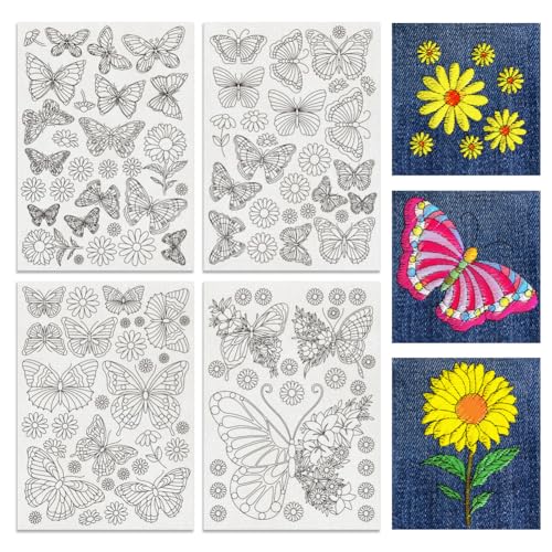 BENECREAT Stickpapier-Stabilisator für Hemden, Mäntel, Taschen, Sonnenblumen, Schmetterlinge, wasserlöslich, 29,7 x 21,1 cm, 4 Bögen, 111 Stück von BENECREAT