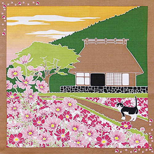 BENERIS Tama no osanpo Yamako Furoshiki Small Size Wrapping Cloth House and Flowers 88593 von BENERIS