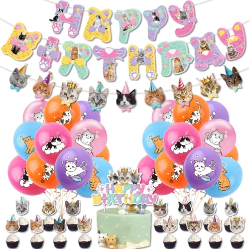 Cat Birthday Decoration, 41 Piece Birthday Decoration Cat Set, Happy Birthday Banner Wreath Cat Balloon Cake Decoration Animal Birthday Party Decoration, Pet Birthday Party Decoration von BENGOOD