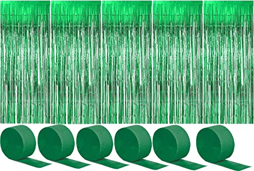 6 Stück Folienvorhänge Fransen, Metallische Glitzervorhang Fringe, Glitzer Tinsel Curtain, Folienfransen Vorhang für Weihnachtsbaum Party Deko Geburtstagsdeko + 6 Stück Krepppapier, Grün von BEOIUCZZY