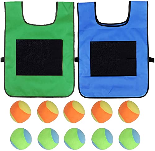 BEOIUCZZY 2 Stück Sticky Ball Weste, Völkerballspiel Set Völkerball Spielset Klettballspiel für Kinder im Innen und Außenbereich Wurfspiele Kinder Geschenk mit 10 Stück Wattebällchen (Grün+Blau) von BEOIUCZZY