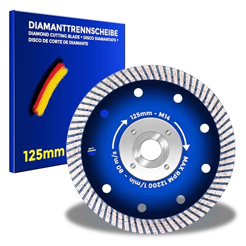 BERGMANN ® GraniMax Ø 125mm M14-Diamantscheibe mit M14 Flansch | wandbündiges randbündiges Trennen | für Granit Beton uvm. | Trennscheibe Diamanttrennscheibe für Winkelschleifer BOSCH Makita Metabo von BERGMANN