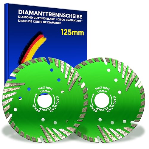 2 x BERGMANN ® Ø 125mm BetonSchocker Diamantscheibe für Beton Granit Stein Marmor Ziegel uvm. | Trennscheibe Diamanttrennscheibe für Winkelschleifer BOSCH Makita Metabo von BERGMANN