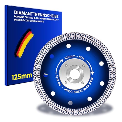 BERGMANN ® Ø 125mm M14-Diamantscheibe X-Fine Pro mit M14 Flansch | wandbündiges randbündiges Trennen | für Fliesen Feinsteinzeug Keramik uvm. | Trennscheibe Diamanttrennscheibe für Winkelschleifer von BERGMANN