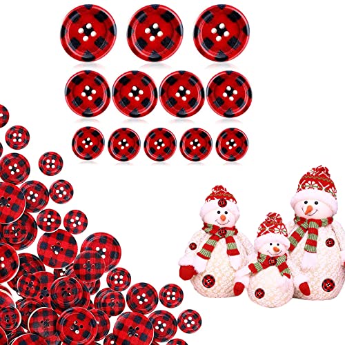 BEROZA 150 runde Weihnachtsknöpfe aus Holz, rot und schwarz, kariert,kleine Knöpfe, Weihnachtsbüffel, kariert, Nähknöpfe, 4 Löcher, rote Holzknöpfe zum Basteln und Nähen, 1,5 cm, 2 cm, 2,5 cm von BEROZA