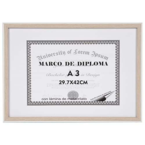 Diploma Bilderrahmen A3 Dekoration 29,7 x 42 cm mit Standfuß und Plexiglasscheibe (weißes Holz) von BESCH