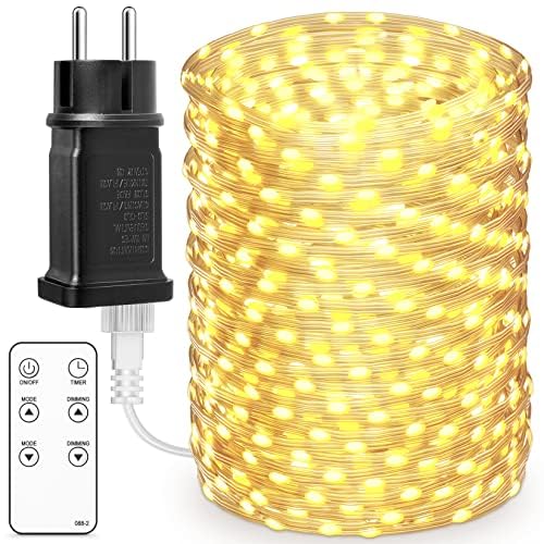 BESCOST Lichterkette Außen Strombetrieben mit Stecker, 300 LED Lichterkette Innen mit 8 modi, Wasserdicht Fairy Lights für Outdoor Garten Balkon Hochzeit Weihnachten Party, Warmweiß von BESCOST