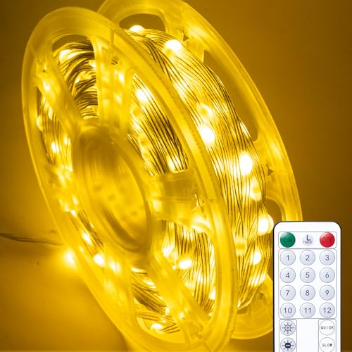 BESCOST Lichterkette Außen mit Stecker, 12 Modi 50M 500 LED Lichterkette Innen mit Fernbedienung, Dimmbar Wasserdicht Fairy Lights mit Timer für Outdoor Garten Balkon Hochzeit Party, Warmweiß von BESCOST