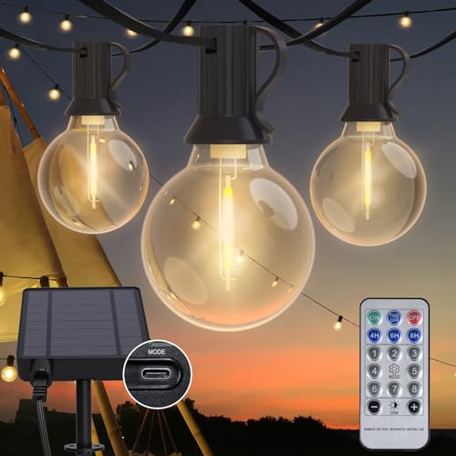 BESCOST Solar Lichterkette Aussen 12M mit 30+3 G40 LED, 8Modi & Dimmbar für Innen und Außen, Wetterfest Lichterkette Outdoor für Balkon, Terrasse, Garten, Hochzeit, Warmweiß, 2700K von BESCOST