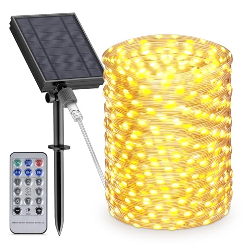 BESCOST Solar Lichterkette Außen 50M 500 LED, Wetterfeste Lichterkette für Weihnachtsbaum, Lichterkette Außen mit 8 Modi, Timmer, Dimmbar, Deko für Balkon, Party, Weihnachten, USB Aufladbar, Warmweiß von BESCOST