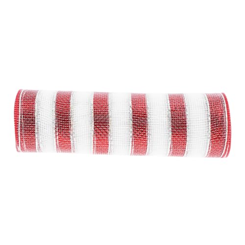 BESPORTBLE 1 Rolle Weihnachts-Poly-Mesh-Band – metallisch rot und weiß gestreift – Zuckerstange, dekoratives Bastelband für DIY-Kränze, Weihnachtsbaum-Verzierungen, Heim-Party-Dekoration von BESPORTBLE