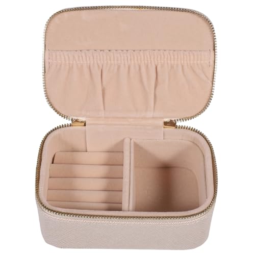 BESPORTBLE Kleine Tragbare Schmuckschatulle Aus PU Leder Schmuck Organizer Für Reisen Beige Aufbewahrungsbox Für Halsketten Ringe Ohrringe Und Armbänder Für Damen von BESPORTBLE