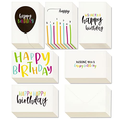 Best Paper Greetings Grußkarten Happy Birthday (Set, 48 Stück) - Klappkarten mit Happy-Birthday-Aufschrift im Handgeschriebenen Stil - 6 Motive - Innen Blanko - Briefumschläge Inkl. - 10 x 15 cm von BEST PAPER GREETINGS