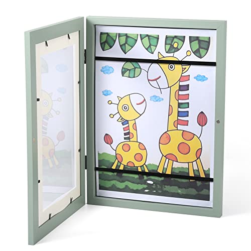 BESTOOL Frontöffnung Bilderrahmen für Kinderzeichnungen, Befüllbar Kinder Kunst Fotorahmen, Kids Art Frame Holz für A4 (Grün) von BESTOOL