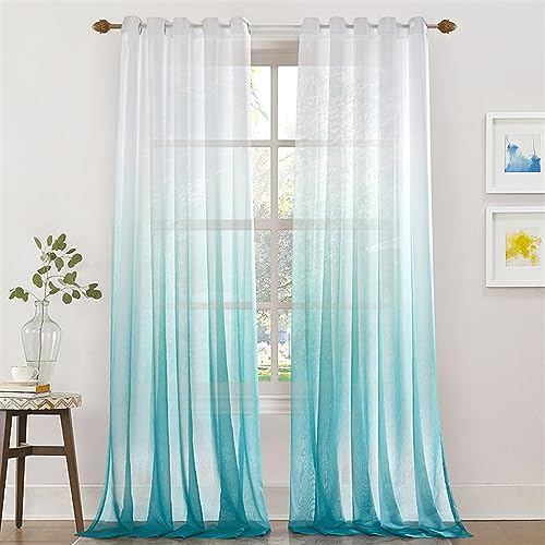 BESTORI Gardinen Transparent Vorhang Farbverlauf Voile Sheer 2er Set Dekoration Gardine mit Ösen Fensterschal für Wohnzimmer Schlafzimmer Kinderzimmer 183 x 259 cm, Blau von BESTORI