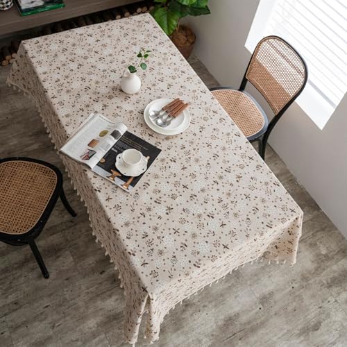 BESTORI Leinenoptik Tischdecke Abwaschbar Rechteckig Tischtuch Elegant Schmutzabweisend Tischwäsche für Esszimmer, Hochzeiten, Haus Deko, Beige, 140 x 220cm von BESTORI