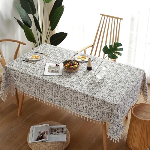 BESTORI Leinenoptik Tischdecke Abwaschbar Rechteckig Tischtuch Elegant Schmutzabweisend Tischwäsche für Esszimmer, Hochzeiten, Haus Deko, Blau 1, 140 x 240cm von BESTORI