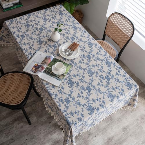 BESTORI Leinenoptik Tischdecke Abwaschbar Rechteckig Tischtuch Elegant Schmutzabweisend Tischwäsche für Esszimmer, Hochzeiten, Haus Deko, Blau 2, 140 x 300cm von BESTORI