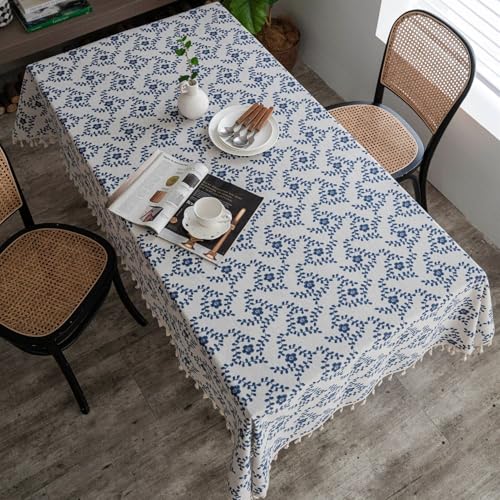 BESTORI Leinenoptik Tischdecke Abwaschbar Rechteckig Tischtuch Elegant Schmutzabweisend Tischwäsche für Esszimmer, Hochzeiten, Haus Deko, Blau 3, 140 x 300cm von BESTORI