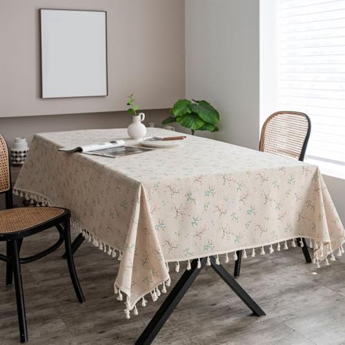 BESTORI Leinenoptik Tischdecke Abwaschbar Rechteckig Tischtuch Elegant Schmutzabweisend Tischwäsche für Esszimmer, Hochzeiten, Haus Deko, Grün, 140 x 180cm von BESTORI