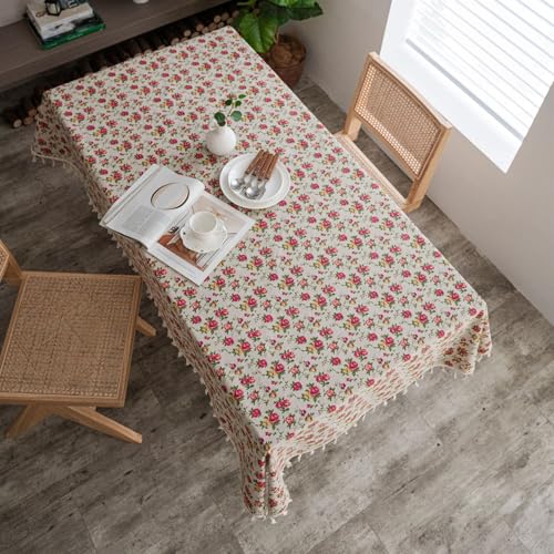 BESTORI Leinenoptik Tischdecke Abwaschbar Rechteckig Tischtuch Elegant Schmutzabweisend Tischwäsche für Esszimmer, Hochzeiten, Haus Deko, Rot, 140 x 180cm von BESTORI