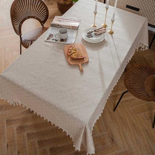 BESTORI Leinenoptik Tischdecke Abwaschbar Rechteckig Tischtuch Elegant Schmutzabweisend Tischwäsche für Esszimmer, Hochzeiten, Haus Deko, Weiß 1, 140 x 300cm von BESTORI