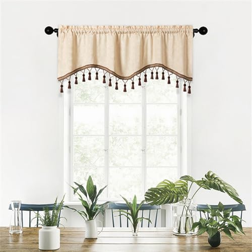 BESTORI Scheibengardine Blickdicht Bistrogardine Verdunkelung Fensterschal Kurzgardine Kurze Gardine für Küche Wohnzimmer Landhaus Beige, 150 x 45 cm(B x H) von BESTORI