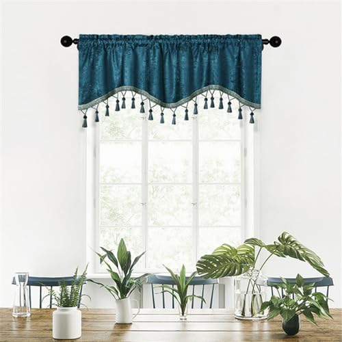 BESTORI Scheibengardine Blickdicht Bistrogardine Verdunkelung Fensterschal Kurzgardine Kurze Gardine für Küche Wohnzimmer Landhaus Blau, 150 x 45 cm(B x H) von BESTORI