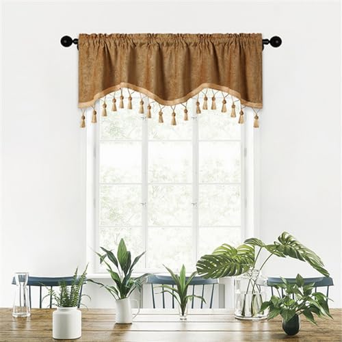 BESTORI Scheibengardine Blickdicht Bistrogardine Verdunkelung Fensterschal Kurzgardine Kurze Gardine für Küche Wohnzimmer Landhaus Braun, 150 x 45 cm(B x H) von BESTORI