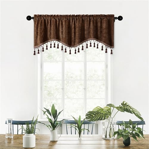 BESTORI Scheibengardine Blickdicht Bistrogardine Verdunkelung Fensterschal Kurzgardine Kurze Gardine für Küche Wohnzimmer Landhaus Kaffee, 180 x 45 cm(B x H) von BESTORI