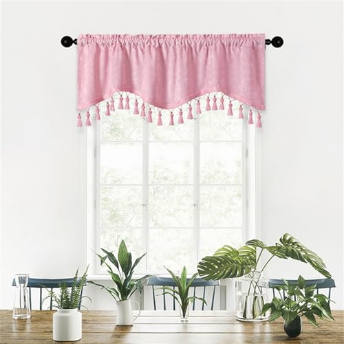 BESTORI Scheibengardine Blickdicht Bistrogardine Verdunkelung Fensterschal Kurzgardine Kurze Gardine für Küche Wohnzimmer Landhaus Rosa, 150 x 40 cm(B x H) von BESTORI