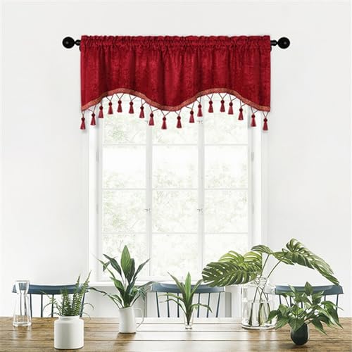 BESTORI Scheibengardine Blickdicht Bistrogardine Verdunkelung Fensterschal Kurzgardine Kurze Gardine für Küche Wohnzimmer Landhaus Rot, 180 x 45 cm(B x H) von BESTORI