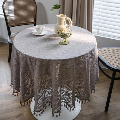 BESTORI Tablecloths for Round Tables Soft Lace Decorative Farmhouse Table Cover Stain-Resistant Easy to Clean Table Cloth for Dining, Party, Wedding, Hellgrau, 150 x 150cm von BESTORI