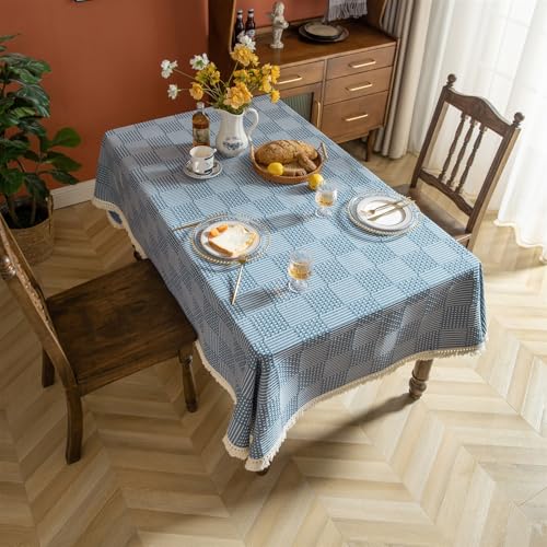 BESTORI Tischdecke Leinenoptik Abwaschbar Kratzfest Tischtuch für Esstisch Fleckabweisend Tischdecken für Esszimmer Hochzeiten Küche Party, Blau 1, 100 x 160cm von BESTORI