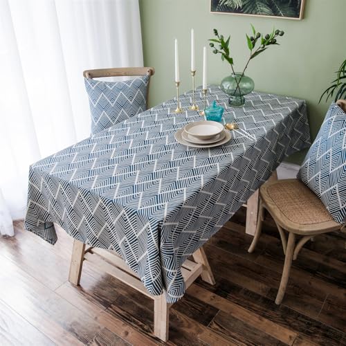 BESTORI Tischdecke Leinenoptik Abwaschbar Kratzfest Tischtuch für Esstisch Fleckabweisend Tischdecken für Esszimmer Hochzeiten Küche Party, Blau 2, 140 x 200cm von BESTORI