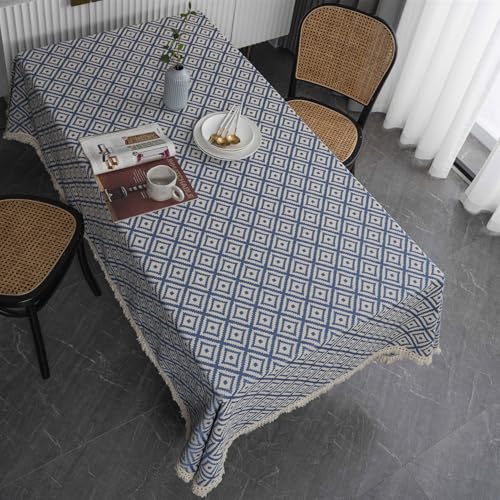 BESTORI Tischdecke Leinenoptik Abwaschbar Kratzfest Tischtuch für Esstisch Fleckabweisend Tischdecken für Esszimmer Hochzeiten Küche Party, Blau 6, 100 x 160cm von BESTORI