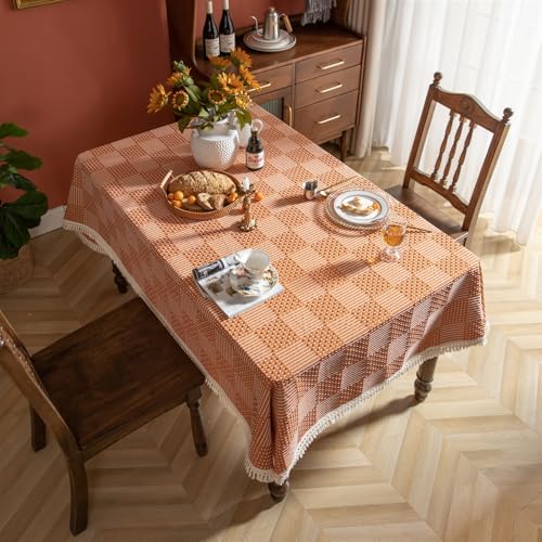 BESTORI Tischdecke Leinenoptik Abwaschbar Kratzfest Tischtuch für Esstisch Fleckabweisend Tischdecken für Esszimmer Hochzeiten Küche Party, Orange 1, 60 x 60cm von BESTORI