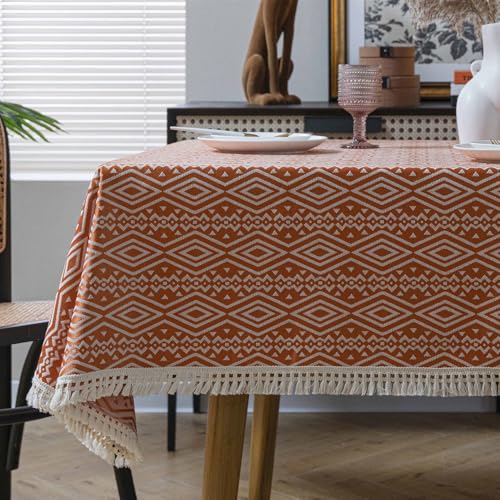 BESTORI Tischdecke Leinenoptik Abwaschbar Kratzfest Tischtuch für Esstisch Fleckabweisend Tischdecken für Esszimmer Hochzeiten Küche Party, Orange 2, 140 x 260cm von BESTORI