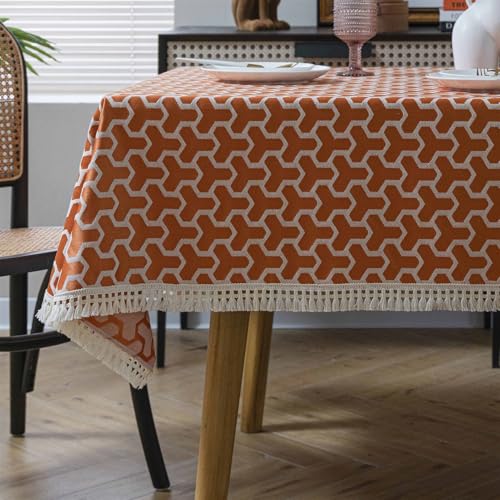 BESTORI Tischdecke Leinenoptik Abwaschbar Kratzfest Tischtuch für Esstisch Fleckabweisend Tischdecken für Esszimmer Hochzeiten Küche Party, Orange 5, 140 x 200cm von BESTORI