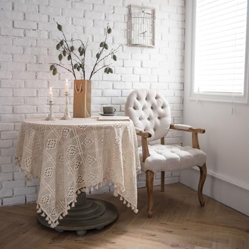 BESTORI Tischdecke für Runden Tisch Schmutzabweisend Abwaschbar Tischtuch Fleckabweisend Modern Tischdecke für Haus, Hochzeiten, Party, Beige 2, 85 x 85cm von BESTORI